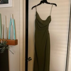 Olive Green One Shoulder Dress